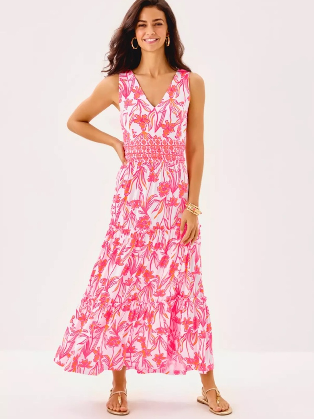 NWT Lilly Pulitzer Skylar maxi white pink & orange floral Lovely Long Stems XL